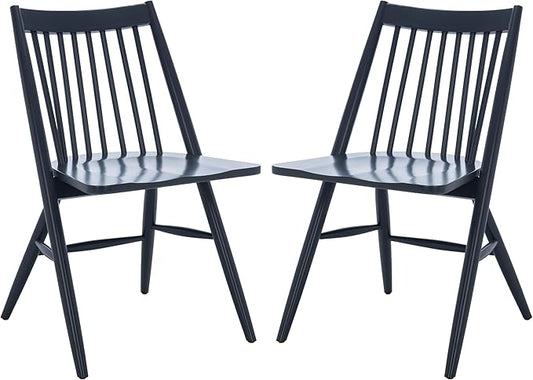 SAFAVIEH Home Collection Wren Dark Grey Windsor Spindle Solid Wood Dining Chair Set of 2 (Fully Assembled)