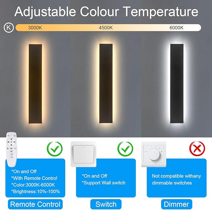 Modern Outdoor Wall Lights - 2pack 39inch Dimmable Black Exterior Light Fixtures Wall, Porch Lights Outdoor Wall Sconce, Patio Long Strip Wall Light Fixtur Outside for Garage, House(4.72 Inch Wide)