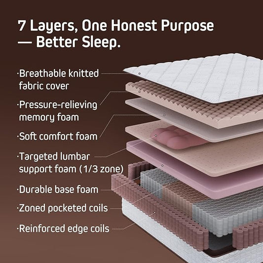 PSYNOVA 14 Inch Queen Plush Hybrid Mattress – Soft Comfort with Pressure Relief, Pocketed Coils & Memory Foam, Cloud-Like Feel, CertiPUR-US Certified