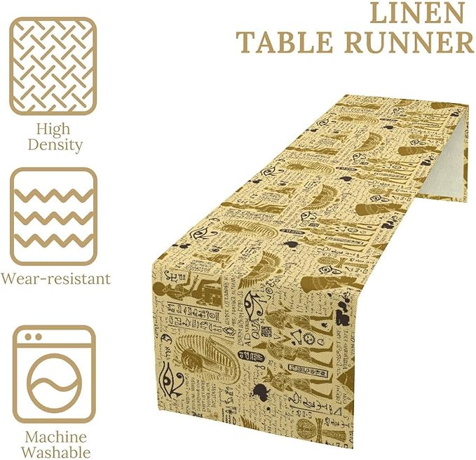 Ancient Egypt Table Runner Retro Egyptian Hieroglyph Elements Graffiti Pattern for Home Kitchen Table Decor Dining Coffee Room Party Decor 13x90in