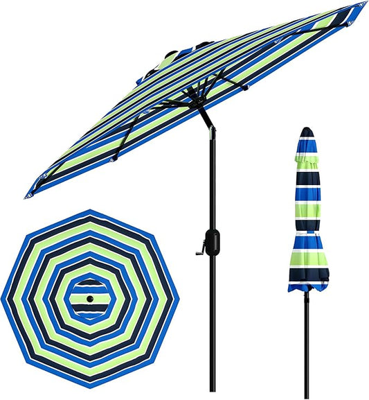GarveeLife Outdoor Patio Umbrella, Table Market Umbrella with Push Button Tilt and Crank, 8 Sturdy Ribs UV Protection Waterproof for Garden, Deck, Backyard, Pool