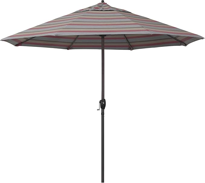 California Umbrella 12-Year Protection 9-Ft Outdoor Patio Umbrella, Sunbrella Fade-Resistant Acrylic Fabric, Auto Tilt and Crank, Heavy-Duty Aluminum Frame/Reinforced Ribs, Bronze Pole, Gateway Blush