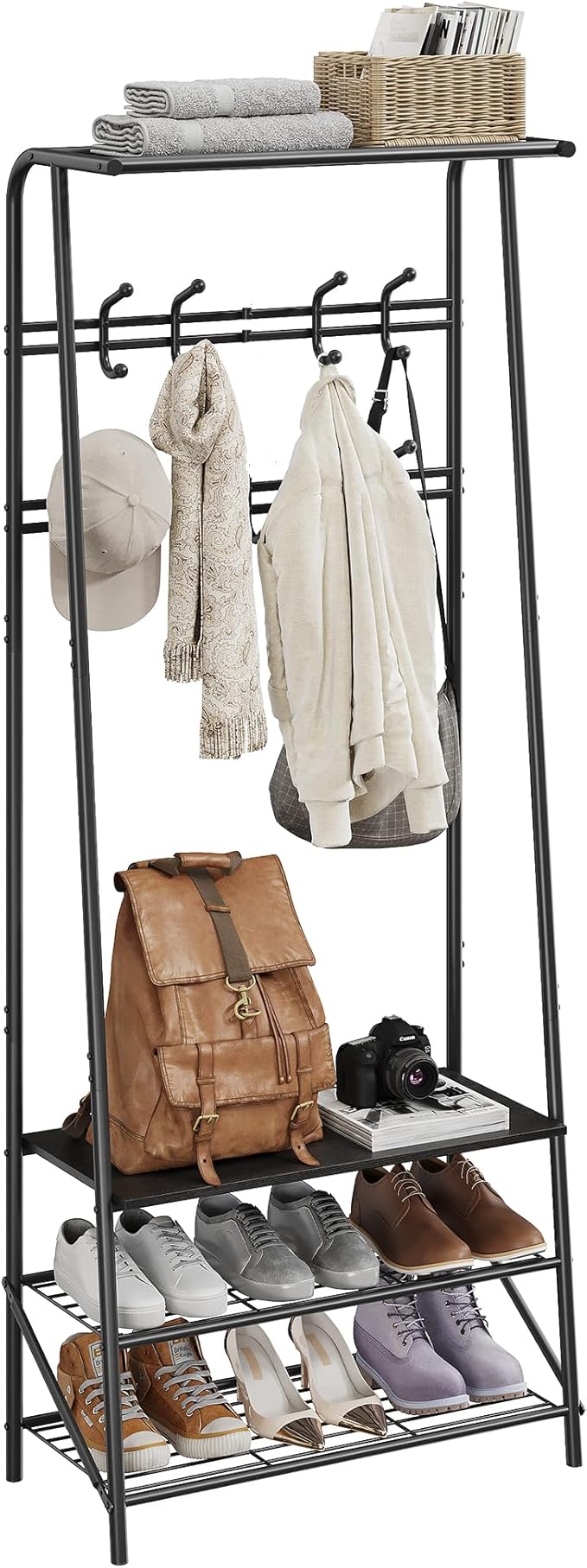 IDEALHOUSE Coat Rack Shoe Bench with 10 Hooks, Hall Trees Entryway Bench with Storage, Multifunctional Hallway Organizer, Wood Look Accent Furniture
