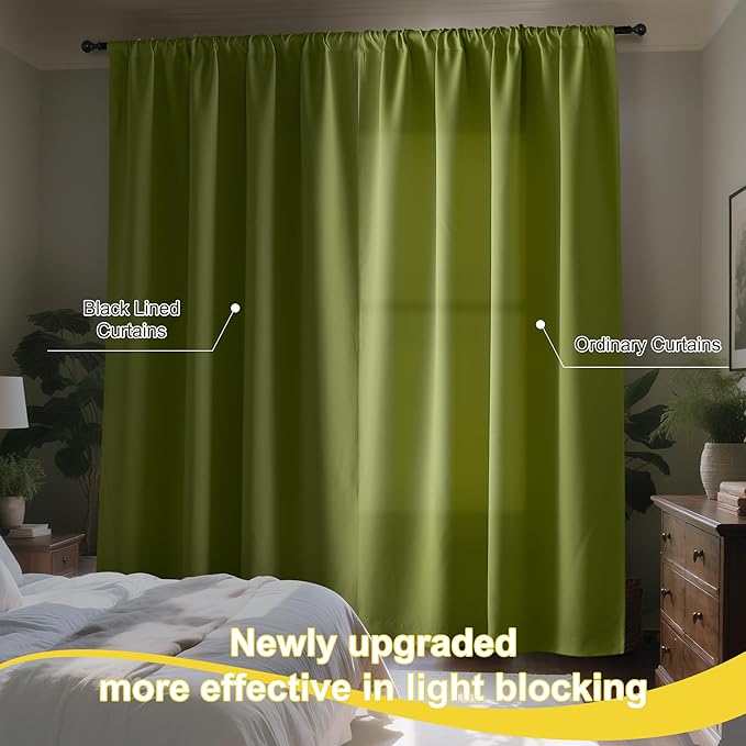 NICETOWN 2 Panels 100% Blackout Curtains, Olive Green 52x84 Inches Black Lined Insulated Window Treatment, Total Light Blocking Rod Pocket Drapes for Living Room, Energy Saving and Privacy Protection