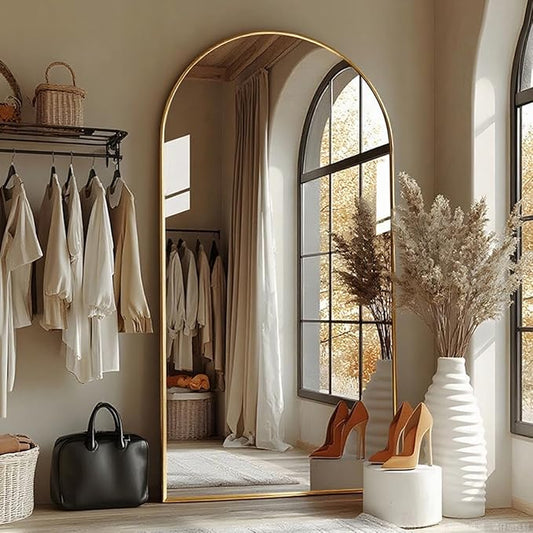 Full Length Mirror with Stand, 41"x81" Floor Mirror Freestanding, Arched, Oversized Mirror Full Length(Gold)