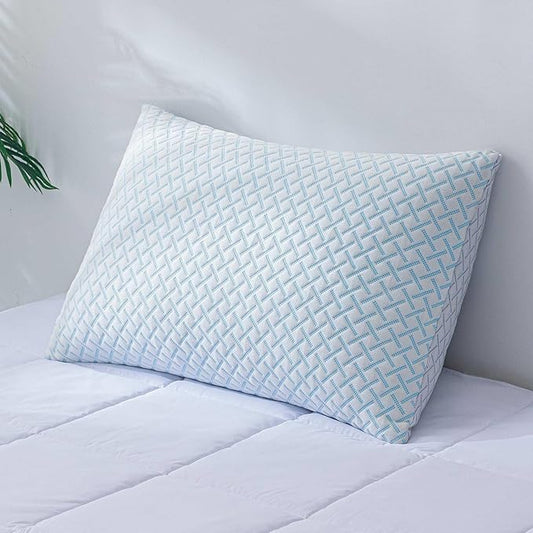 Alkyonos Shredded Memory Foam Cooling Medium Soft Viscose Derived from Bamboo Pillow Queen Size, Adjustable Hypoallergenic Hotel Quality Pillow for Back, Stomach and Side Sleeper, Oeko-TEX Certified