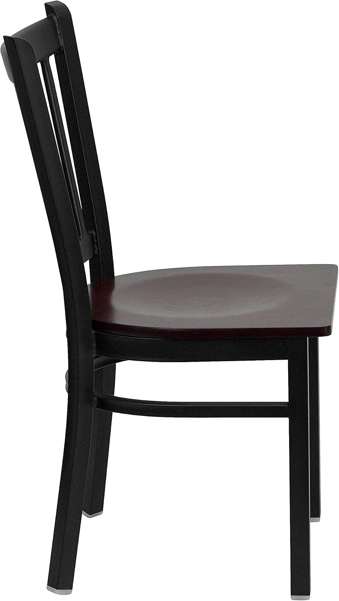 Flash Furniture HERCULES Series Black Vertical Back Metal Restaurant Chair - Mahogany Wood Seat