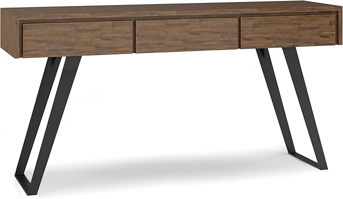 SIMPLIHOME Lowry SOLID ACACIA WOOD and Metal 60 Inch Wide Modern Industrial Console Sofa Table in Rustic Natural Aged Brown, For the Living Room, Entryway and Bedroom