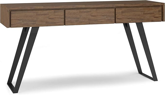 SIMPLIHOME Lowry SOLID ACACIA WOOD and Metal 60 Inch Wide Modern Industrial Console Sofa Table in Rustic Natural Aged Brown, For the Living Room, Entryway and Bedroom
