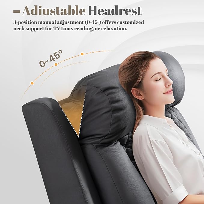 Zero Wall Hugger Power Reclining Loveseat with Adjustable Headrest, Power Loveseat Recliner Sofa with USB&Type-C Ports, Wall Hugger Reclining Loveseat for Living Room (Gray, 2 Seater)