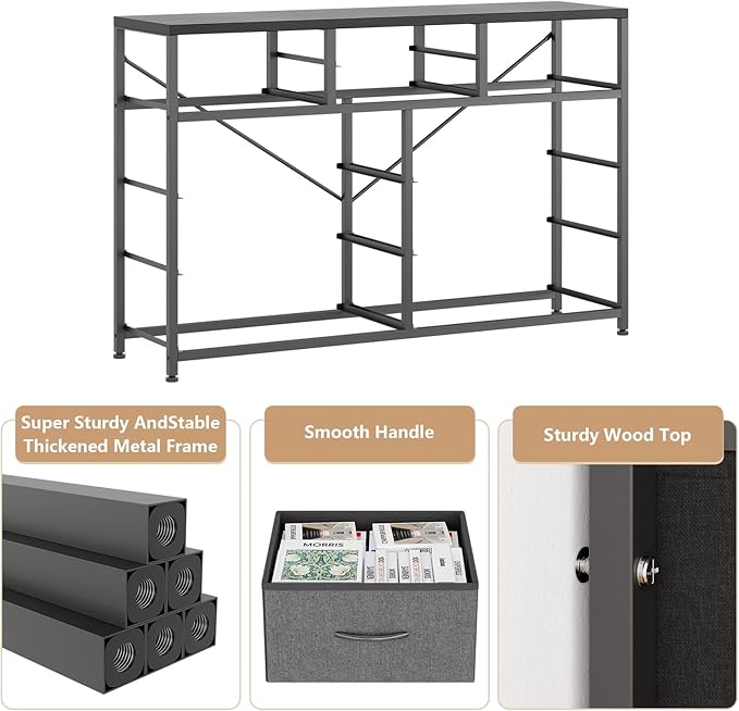 GAOMON 10 Drawers Fabric Dressers for Bedroom, Modern Chest of Drawers, Lightweight Entertainment Center with Fabric Bins for Living Room, Hallway, 45" Wide TV Stand Dressers, Wood Top (Black_1)