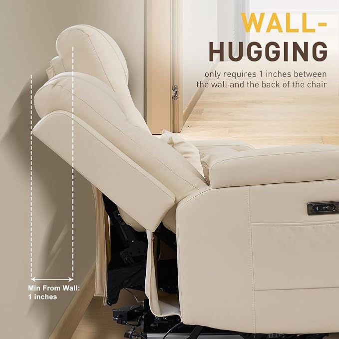 URRED Power Loveseat Recliner Sofa with Console, Wall Hugger Reclining Loveseat RV Couch with LED Light, 150° Zero Gravity Recliners Modular Couches for Living Room (Beige, 77.3'' - 3 Seats)