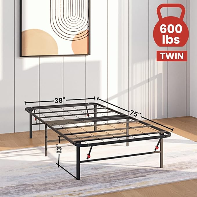 Golden Gate Beds Foldable Metal Bed Frame – Sturdy Iron Platform, No Box Spring Needed, Portable & Collapsible, Heavy Duty, Easy Assembly, Noise-Free, Under Bed Storage – Twin Size (Black)