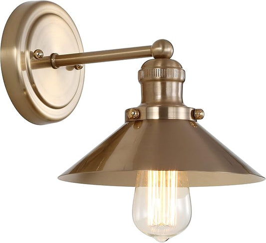 JONATHAN Y 7.8" Brass Gold 1-Light Industrial Farmhouse Metal Vanity Light Wall Sconce, Metal Shade for Bathroom Mirror, Kitchen, Entryway, LED Bulb Included (JYL7429A)