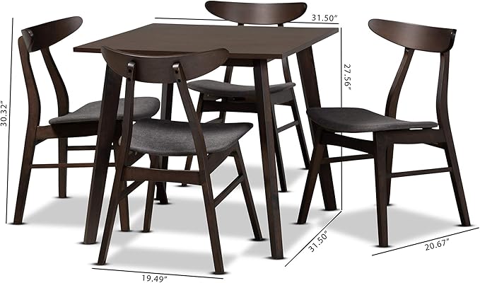 Baxton Studio Cavan Dining Set Dining Set Dark Grey Fabric Upholstered Dark Oak Brown Finished 5-Piece Wood Dining Set