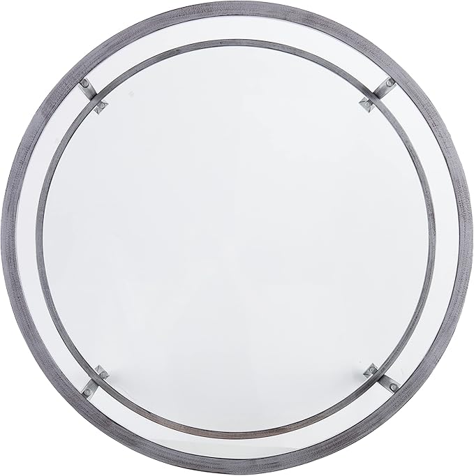 SEI Furniture Jaymes Metal & Glass 36" Round 2-Tier Coffee Table, Silver/Black Distressing