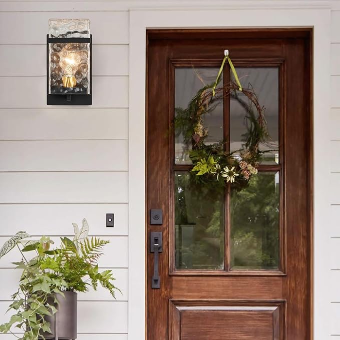 Outdoor Wall Light,Exterior Waterproof Lanterns,Black Porch Sconces Wall Mounted Lighting with E26 Sockets & Glass Shades, for Garage,Doorway,Patio,Front Door
