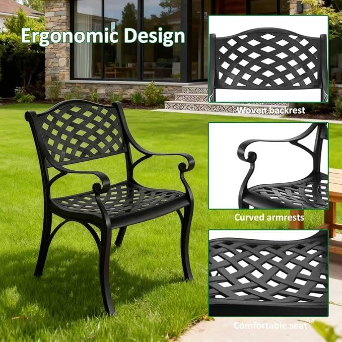 Cast Aluminum Patio Chairs of 2, Outdoor Dining Chairs Set, Aluminum Patio Chairs with Armrest for Garden, Backyard, Poolside, Balcony