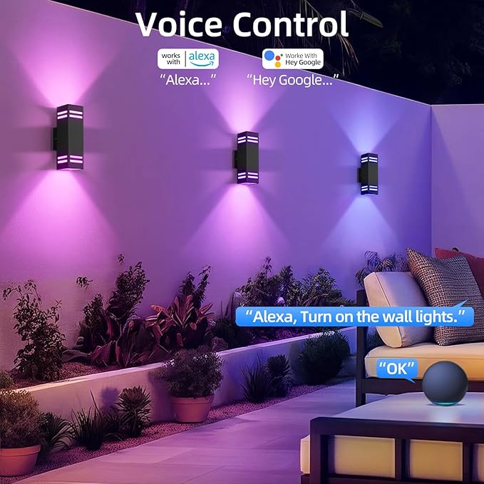 SHIMR Smart Outdoor Lights, RGBCW Color Changing Outdoor Lights, Modern Exterior Lighting Fixture Aluminum with Remote Control, Black Up and Down Lighting for House Compatible with Alexa [ETL Listed]