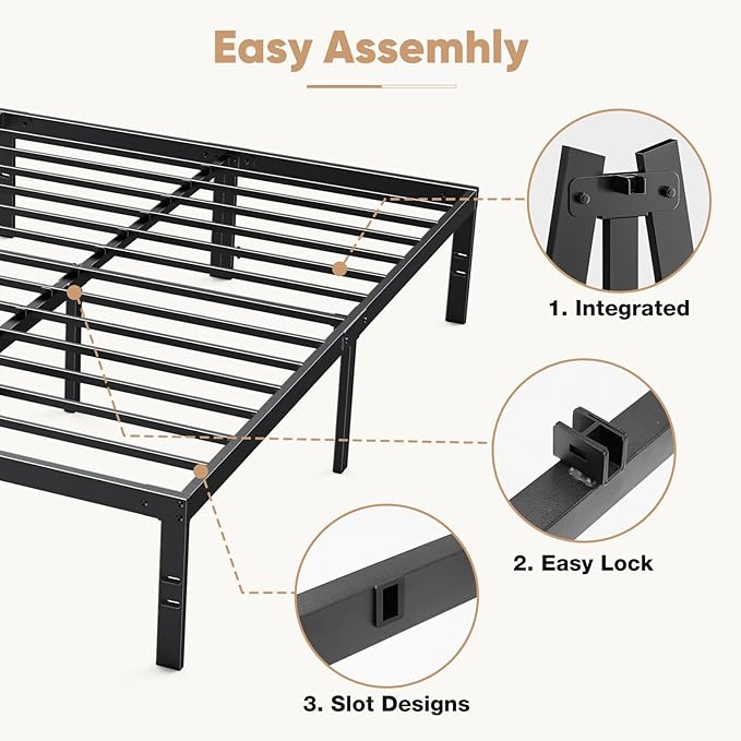DUMOS King Size Bed Frame - Metal Platform Bed Frames Mattress Foundation with Steel Slat Support, No Box Spring Needed, Storage Space Under Base, Easy Assembly, Black