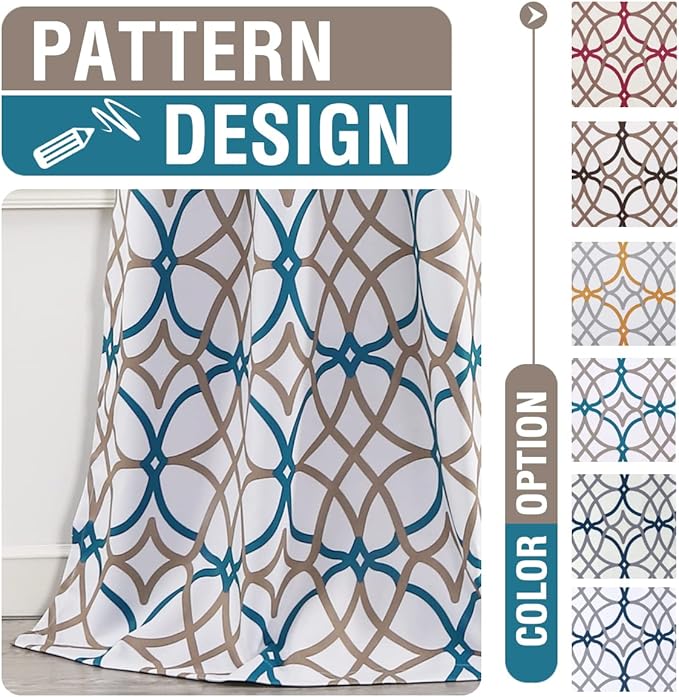 H.VERSAILTEX Blackout Curtains Printed Design 63 Inch Length 2 Panels Set Thermal Insulated Curtains for Bedroom Living Room Geometric Modern Grommet Window Drapes - Teal and Taupe