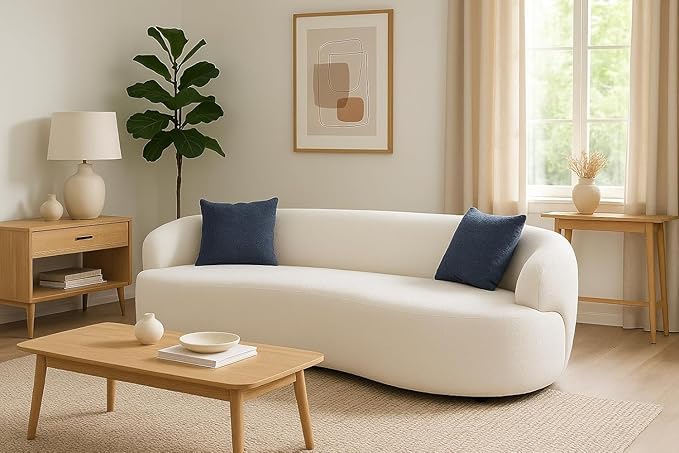 Curved Sofa, 86.6" Modern Cloud Couch with Boucle Fabric, 3-Seater Minimalist Sofa with High Resilience Cushions, Ergonomic Design for Living Room, Apartment, Office - Beige