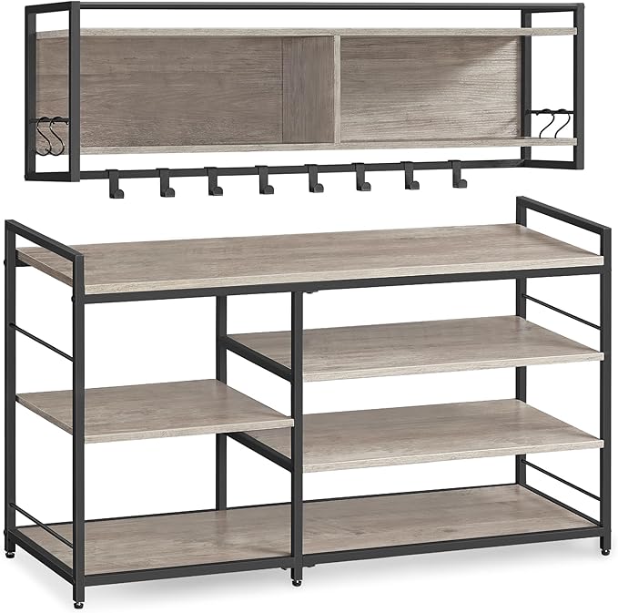 VASAGLE Hall Tree with Shoe Bench, Coat Rack Shoe Bench Set, Entryway Furniture, Multifunctional, 12 Metal Hooks, 4-Tier Shoe Rack, for Entryway, Bedroom, Heather Greige ULSB108K02