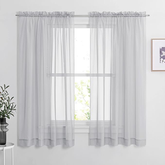 NICETOWN Sheer Curtains for Bedroom, Rod Pocket Soft Voile Sheer Panels Decorative Draperies Lightweight & Airy for Flat/Apartment, 60" W by 63" L, 2 Panels, Light Grey