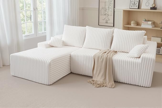 HABUTWAY 94'' Cloud Sectional Couch, Boneless Sofa with Deep Seat, Modular Comfy L-Shape Couch with Chaise for Living Room Bedroom, No Assembly Required(Beige,Left Facing Chaise)