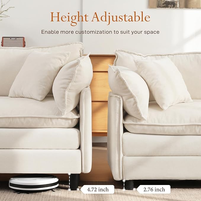 Vesgantti 108" Modular Sectional Sofa, Comfy Cloud Couch with Movable Ottoman Deep Seat Chenille L Shaped Modular Sofa, Sectional Couches for Living Room, Bedroom and Apartment, Beige | Sink-in Comfort, Height Adjustable, Easy Rearrangement, Extra-deep...