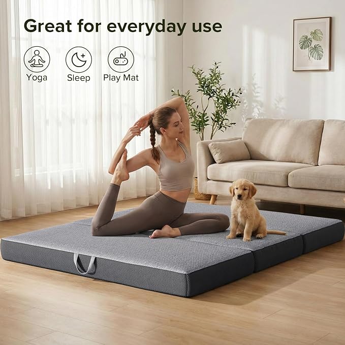 Vamcheer Tri Folding Mattress Queen Size - 6 Inch Foldable Mattress for RV/Camping/Travel/Guest Room/Yoga, 78"x58"x6" Trifold Memory Foam Cushion with Washable Cover