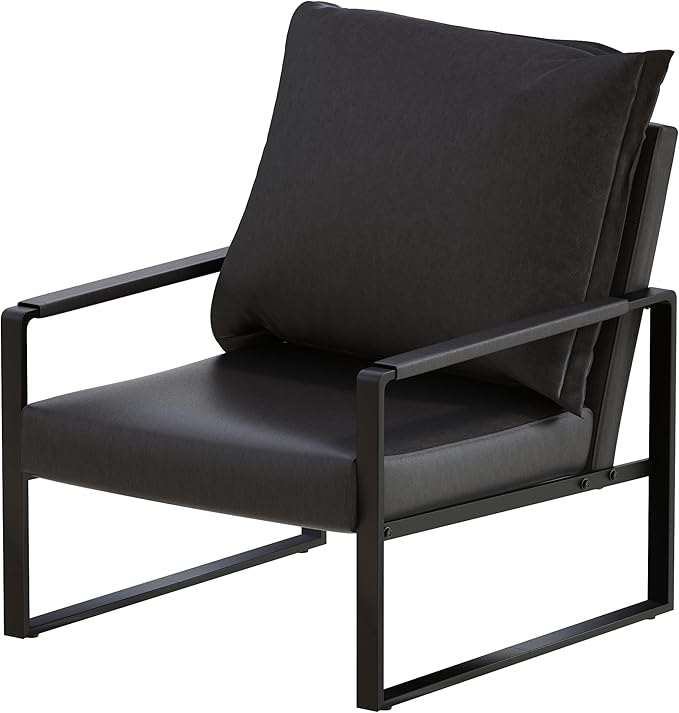 AWQM Leather Accent Chair Set of 2 Sofa Chair with Extra-Thick Padded Backrest and Seat Cushion Single Sofa for Living Room Bedroom, Black Metal Frame, 105 Degree Slant Back-Black（Set of 2）
