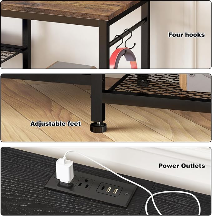 YGEOMER Entertainment Center for Up to 55 Inch TVs, TV Stand with Power Outlet and Open Storage Shelves, TV Media Console Table for Living Room and Bedroom, Black