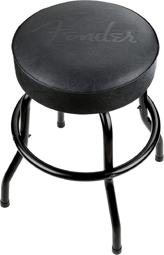 Fender Embossed Black Logo Swivel Barstool, Great Gifts for Dad, with 1 Year Limited Warranty, Simple Assembly, Black/Black, 24"