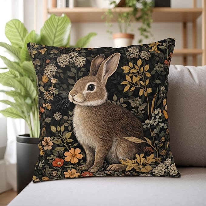 Vintage Easter Bunny Pillow Covers 20x20 Set of 2 Rustic Botanical Plants Floral Rabbit Throw Pillow Cases Spring Retro Hares Outdoor Farmhouse Cushion Covers for Home Living Room Decor