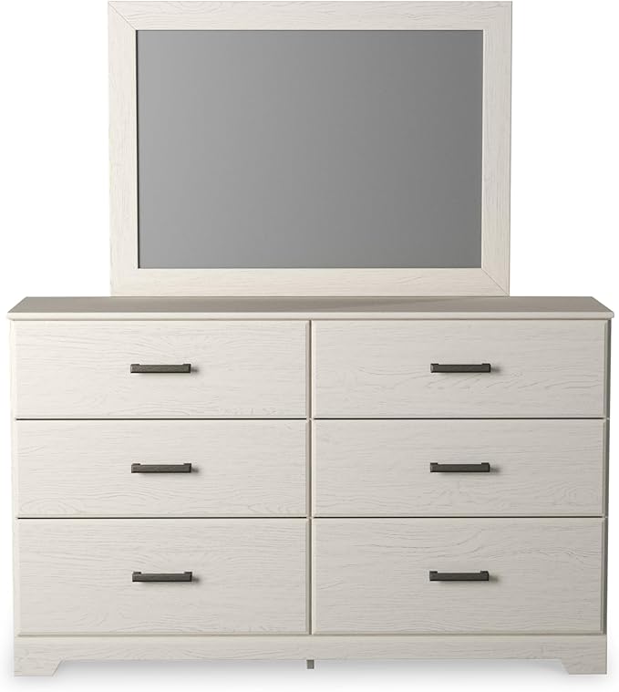 Signature Design by Ashley Stelsie Vintage Smooth-Gliding 6-Drawer Dresser and Mirror with Safety Stop, White