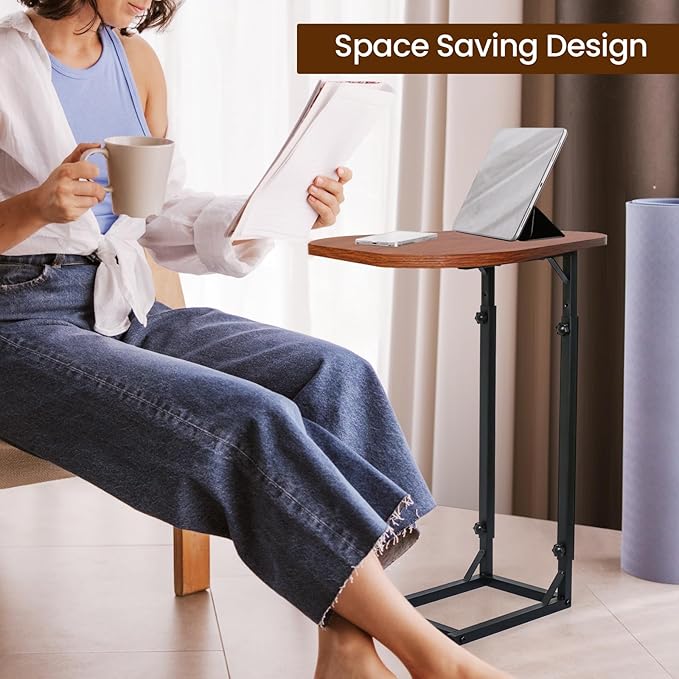 Premium Adjustable C-Shaped End Table for Couch, Mini Side Tables for Sofa, Small Coffee Table with Metal Frame, Beautiful and Practical Sidekick for Your Living Room, Bedroom, Bedside, Rustic Brown | Premium, Adjustable, for Couch, for Sofa, with Meta...