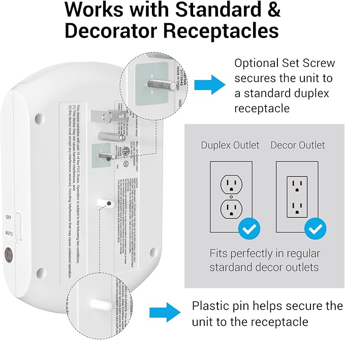 Clear Power 6 Outlet Extender Multi Plug Outlet Splitter, Nightlight, Wall Charger, 3-Prong, White, ETL Listed, DC3S-1005-DC