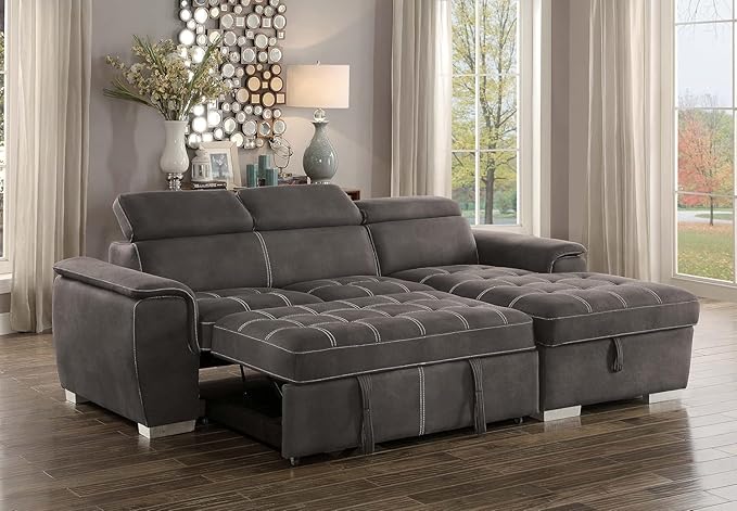 Homelegance Ferriday 98" x 66" Sectional Sleeper with Storage, Taupe