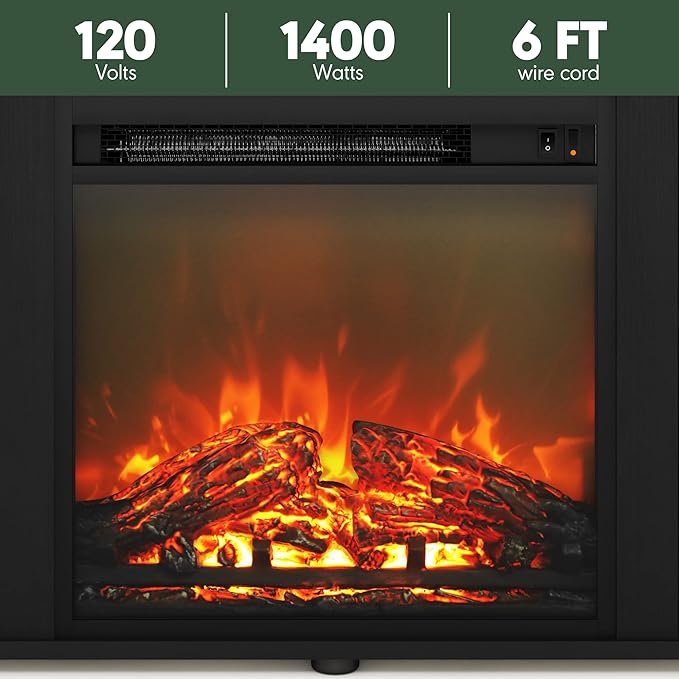 Furinno Classic 70 Inch TV Stand with Fireplace, Americano