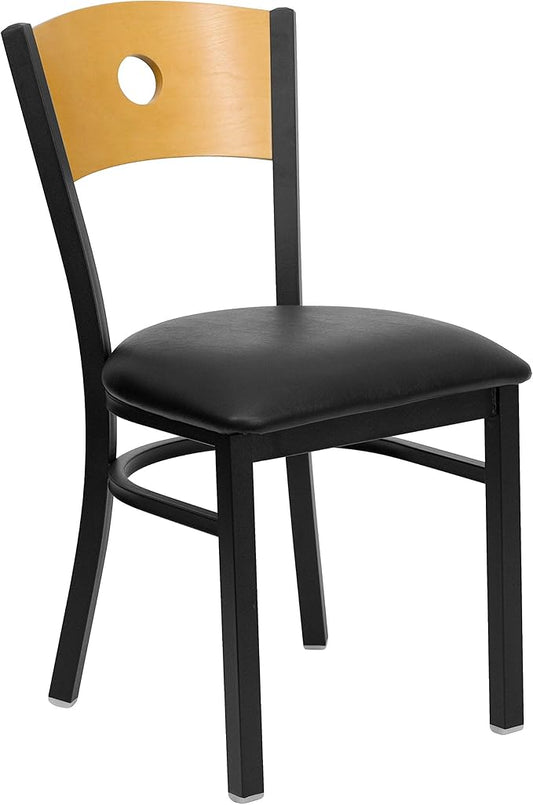 Flash Furniture HERCULES Series Black Circle Back Metal Restaurant Chair - Natural Wood Back, Black Vinyl Seat