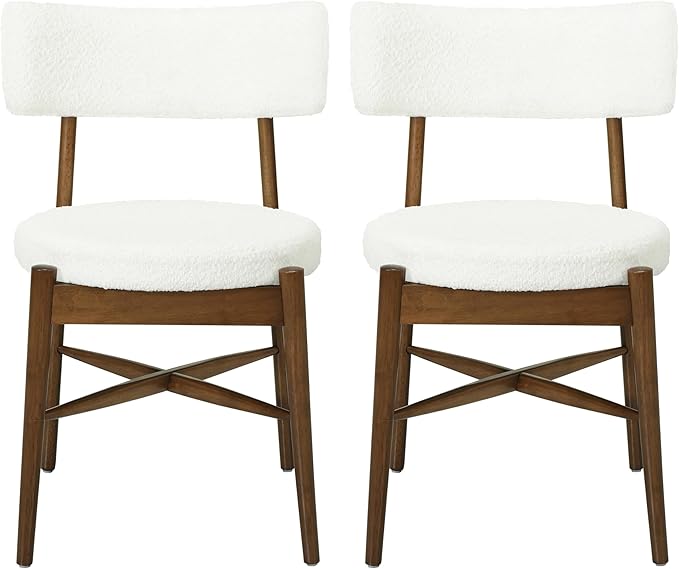 Christopher Knight Home Ebany Dining Chairs Set of 2, Boucle Kitchen Chair, Upholstered Curved Backrest Accent Chair, Rubberwood X Shaped Frame, Dining Room Chair for Cafeteria Home, Beige+Brown