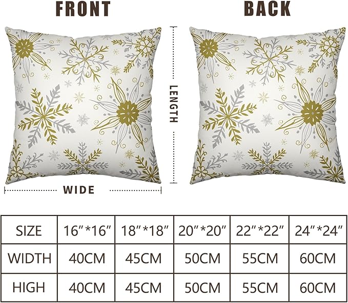 Christmas Snowflake Pillow Covers White Gold Gray Xmas Throw Pillow Cases 24x24 Set of 2 Seasonal Winter Holiday Cotton Linen Pillowcase for Farmhouse Bed Couch Sofa Living Room Decor