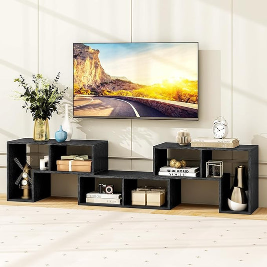 Tangkula 3 Pieces Console TV Stand, Free-Combination Entertainment Center for 50 55 60 65 Inch TV, Minimalist Modern TV Table Media Stand, DIY Open Storage Bookcase for Living Room (Black Wood Grain)