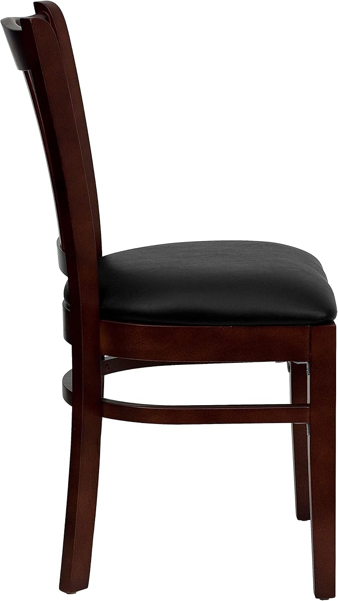 Flash Furniture HERCULES Series Vertical Slat Back Mahogany Wood Restaurant Chair - Black Vinyl Seat
