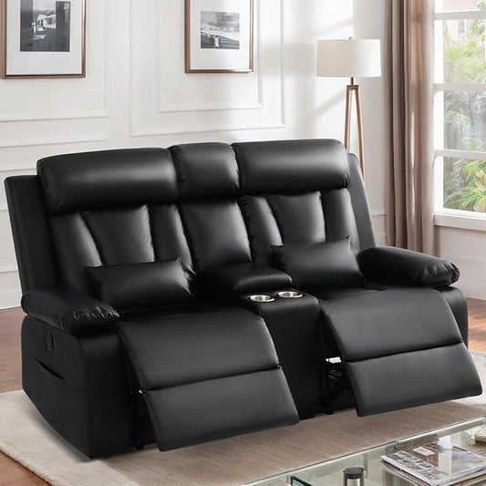 Power Reclining Loveseat with Console, Power Loveseat Recliner Sofa with Lumbar Pillow, USB,Type-c Ports, Eelctric Reclining Couch with Cup Holders for Living Room(Black, Loveseat)