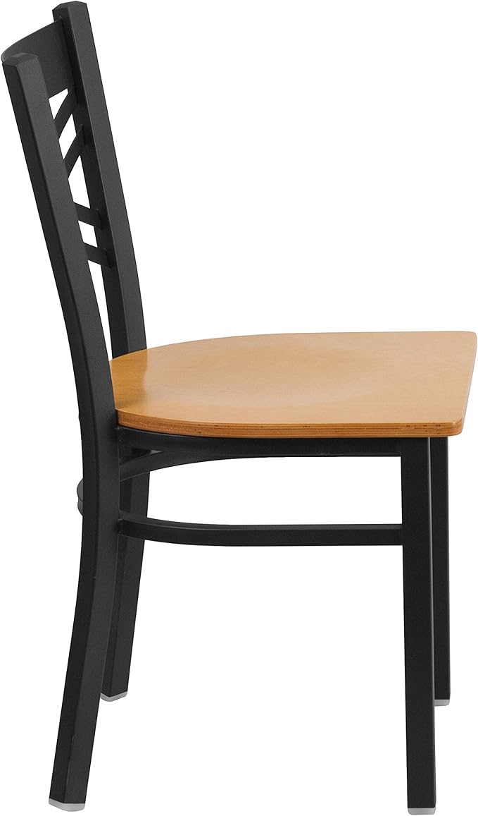 Flash Furniture HERCULES Series Black ''X'' Back Metal Restaurant Chair - Natural Wood Seat