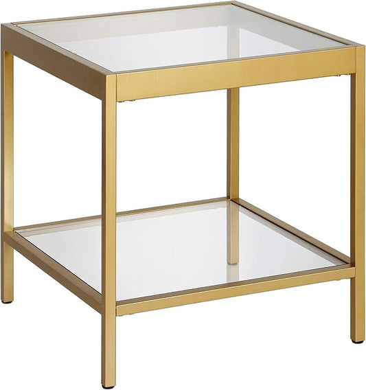 Henn&Hart 20" Wide Square Square Side Table in Brass, Table for Living Room, Bedroom