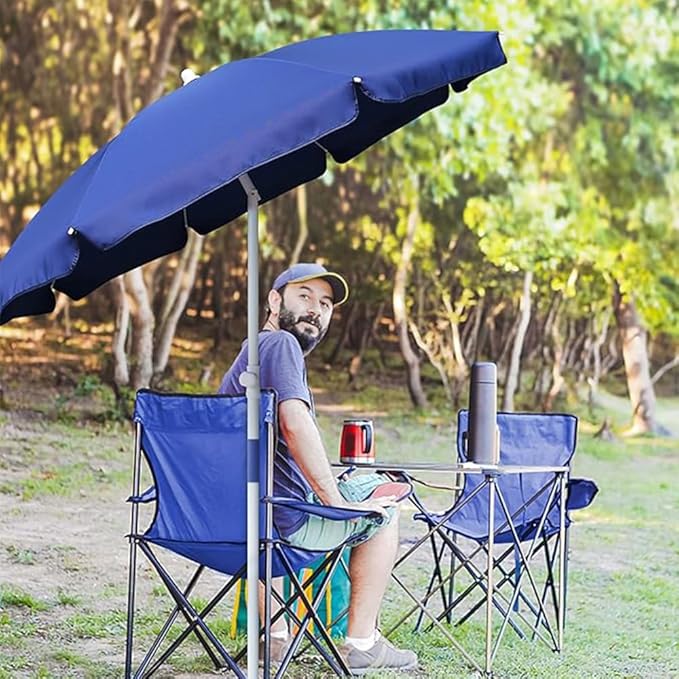 AMMSUN 6FT Portable Picnic Outdoor Canopy Sunshade Beach Umbrella with Tilt Function, Small Patio Umbrella - UPF 50+ protection Garden Umbrella 6' Navy Blue Patio Umbrella