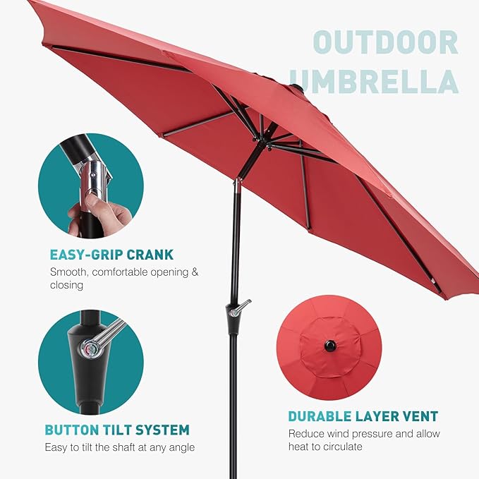 OLIXIS Patio Umbrella with Tilt and Crank Button & Sturdy Ribs Waterproof, Patio Table Umbrella Perfect for Poolside, Terrace, Beach and Outdoor Restaurant